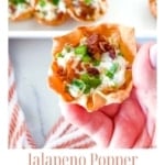 Titled graphic image for jalapeno popper wonton cup recipe.