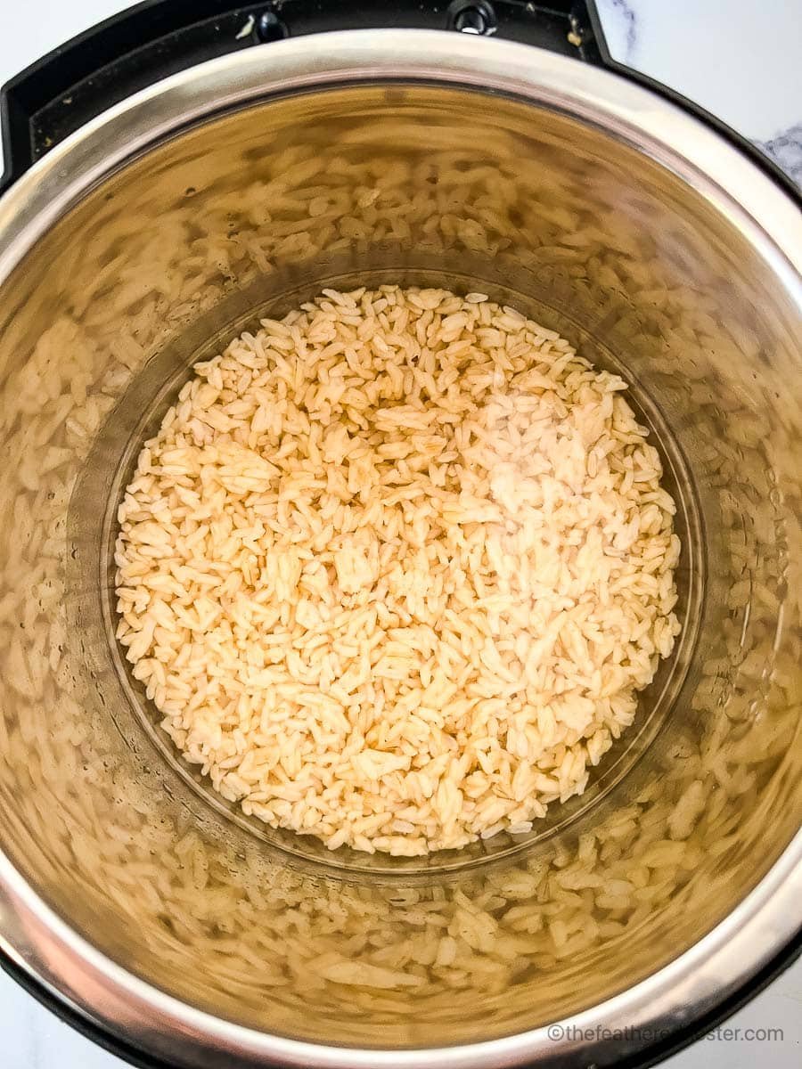 Fluffy brown basmati rice cooked in an Instant Pot.