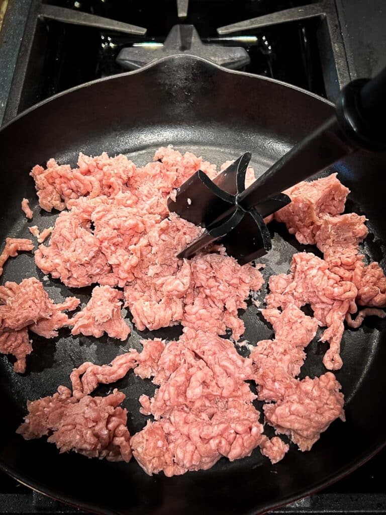 cooking the ground turkey in cast iron skillet. 