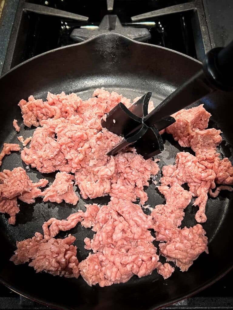 cooking the ground turkey in cast iron skillet.