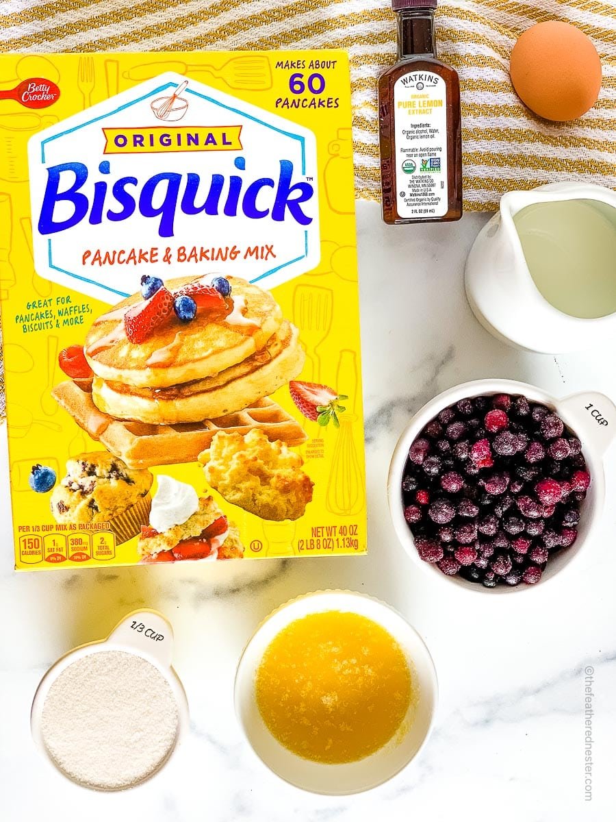 ingredients for making Bisquick Blueberry Muffins.