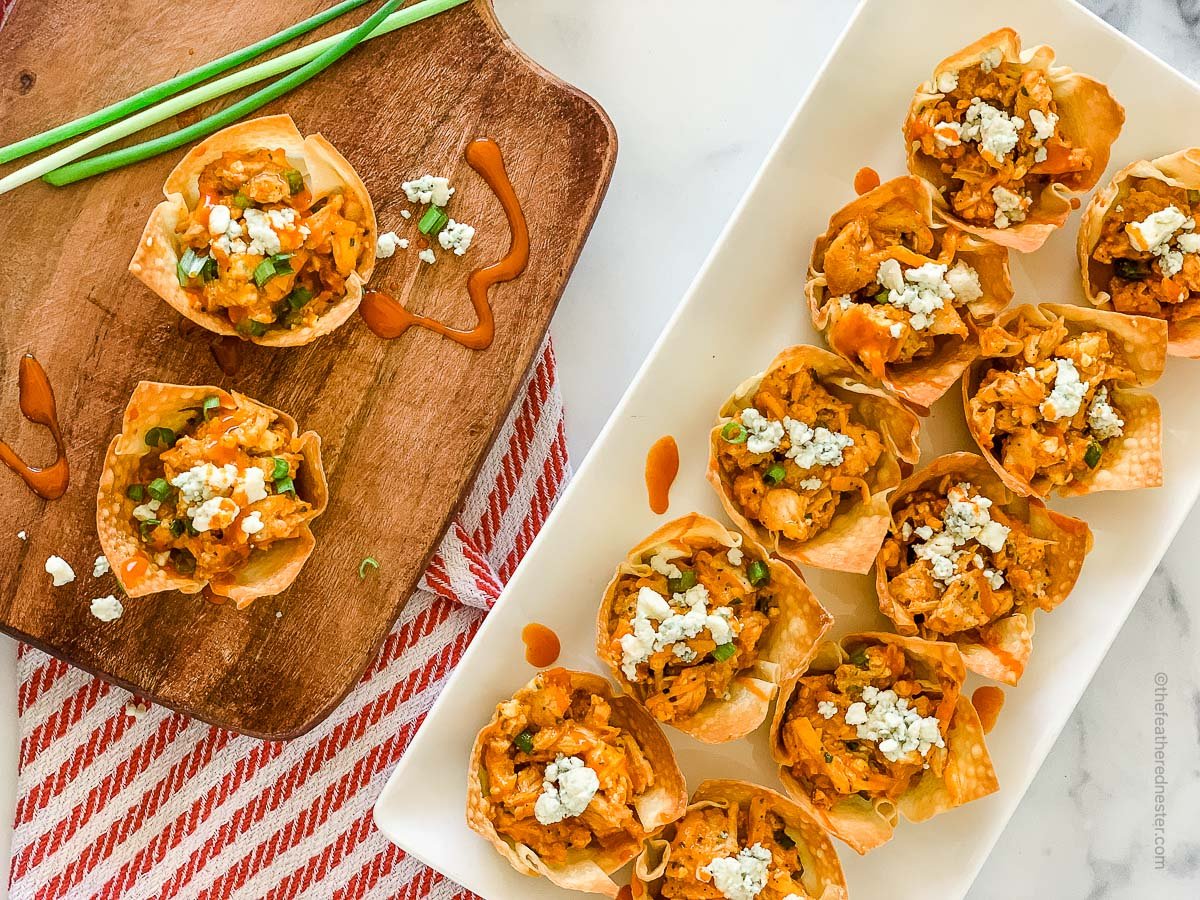 Buffalo Chicken Wonton Cups - The Feathered Nester