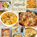 a college for casserole recipes: hash brown casserole, loaded potato casserole, chicken pot pie, lasagna, chicken enchiladas
