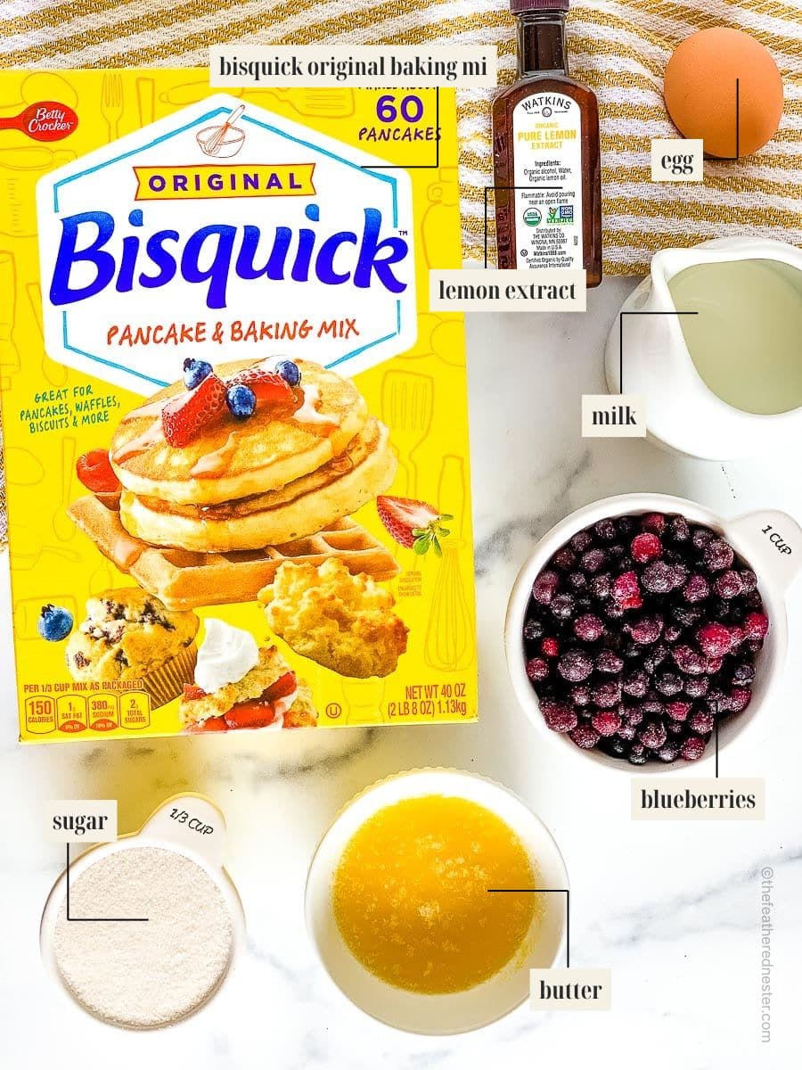 Labeled ingredient image for blueberry muffins Bisquick recipe.