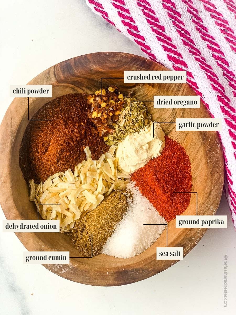 Labeled ingredient image for taco seasoning recipe.