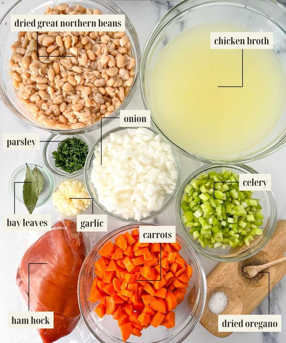 Labeled ingredients for Great Northern beans soup.