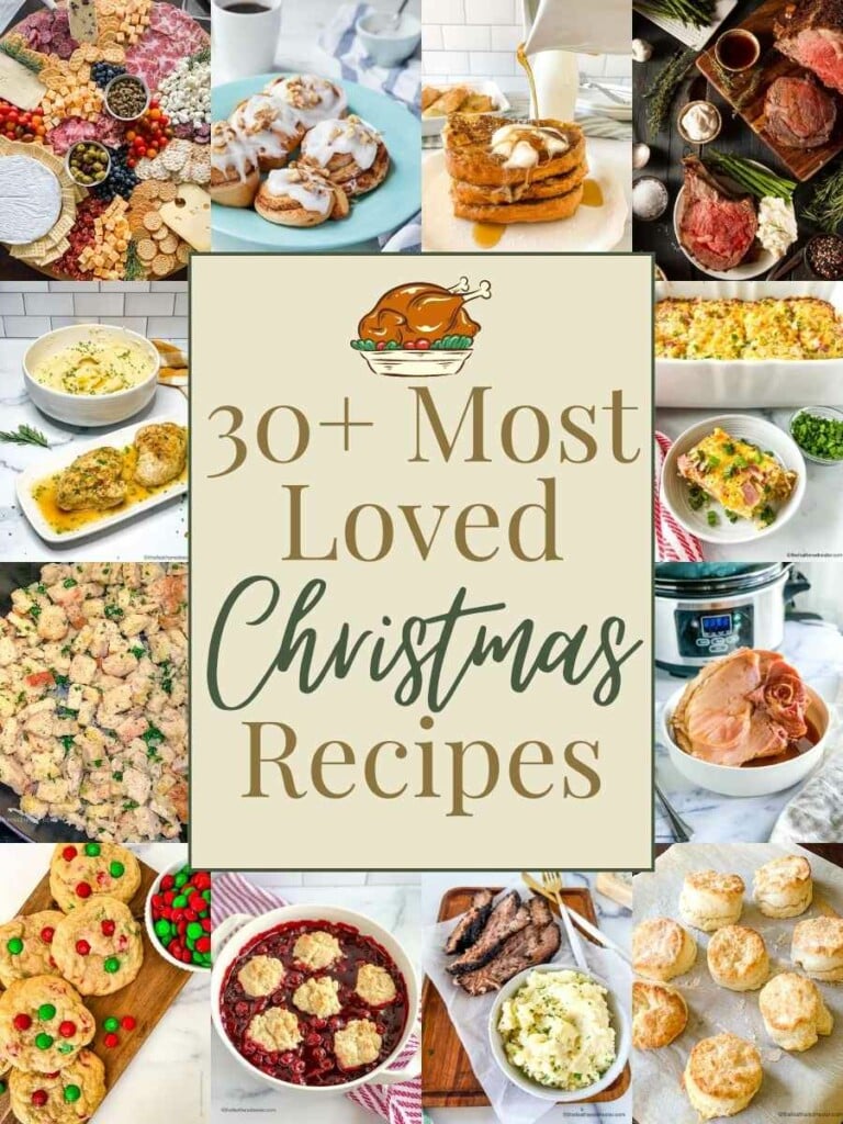 a collage of 11 Christmas dinner images for food to make for dinner and food and meal ideas for the holidays