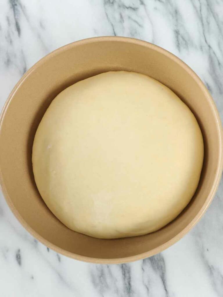 pizza dough in a bowl.