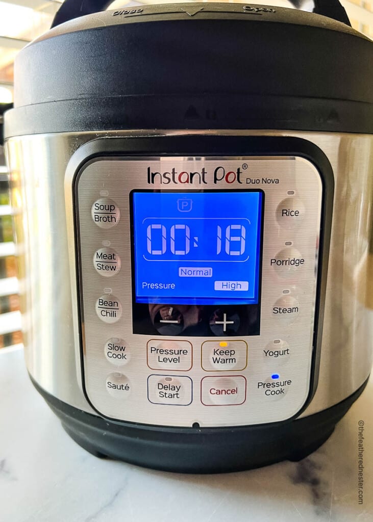 Instant Pot set to 18 minutes on high.