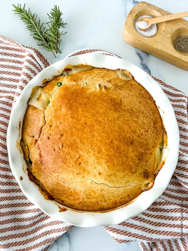 overhead view of Bisquick crust on a casserole