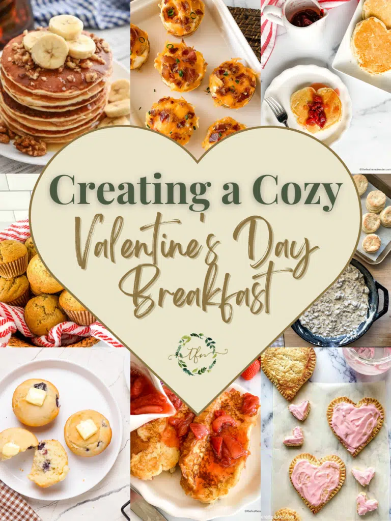 Collage of Valentine's Day breakfast ideas.