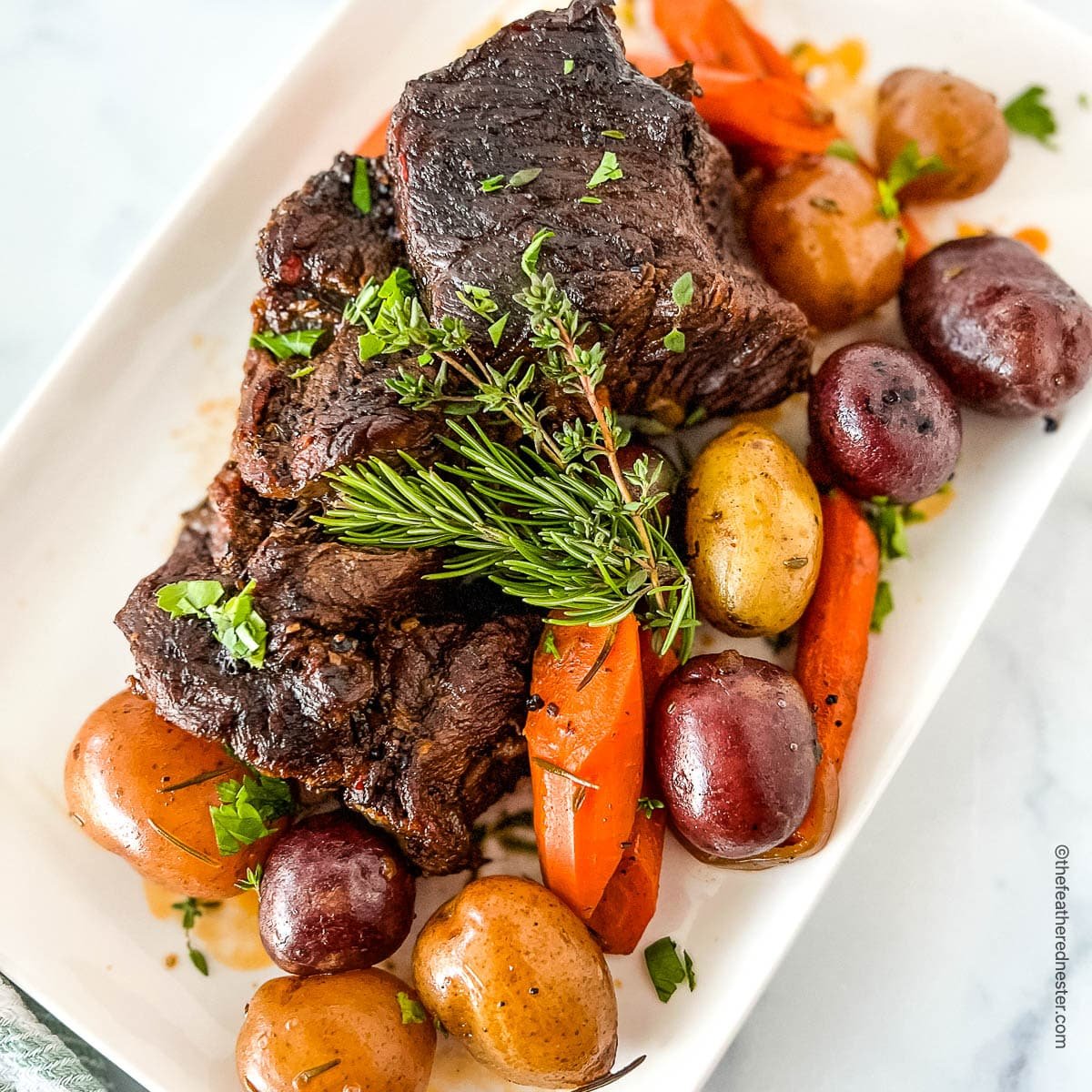 Pot Roast Beef With Vegetables and Potatoes in Oven