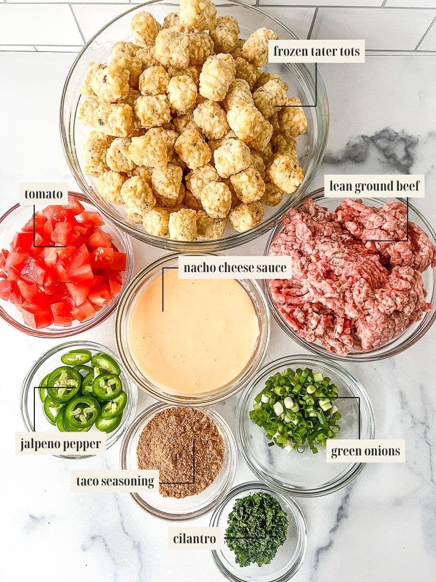 Labeled ingredient image for loaded tater tot recipe.
