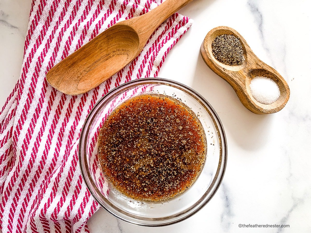 Marinade for pork in a glass bowl.