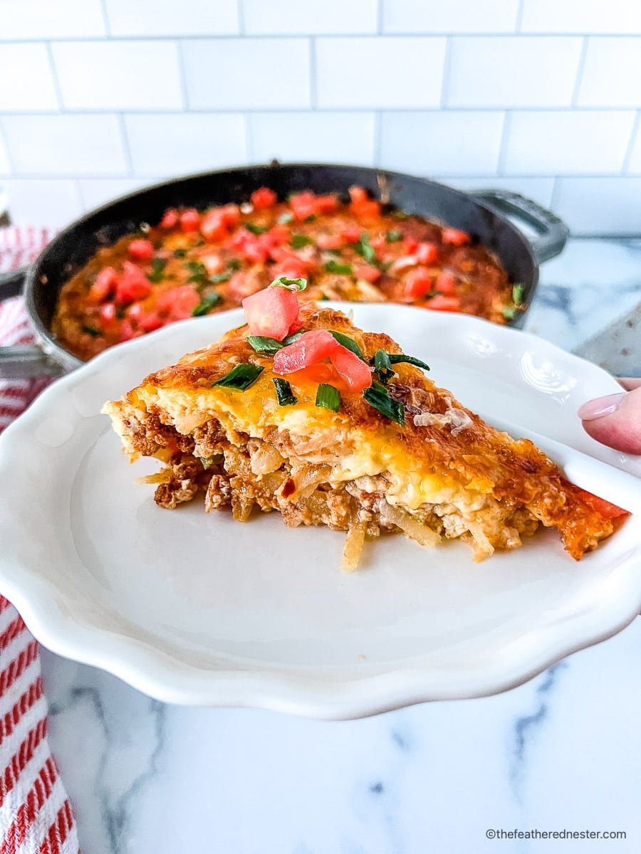 Slice of hash brown tex mex casserole