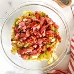 Irish fried cabbage with bacon in a serving bowl.