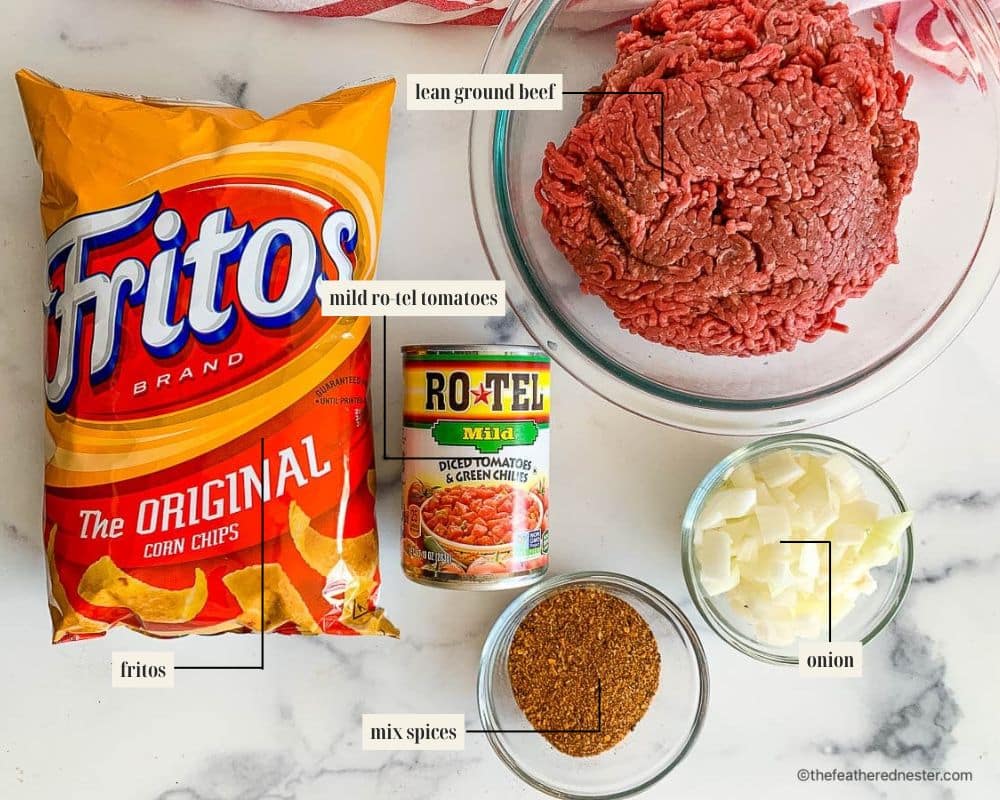 Labeled ingredient image for walking taco casserole.