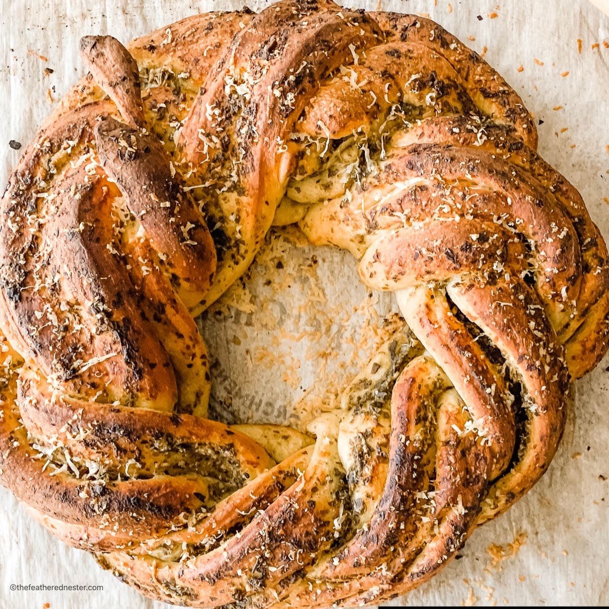 Cheesy twist bread, close up.