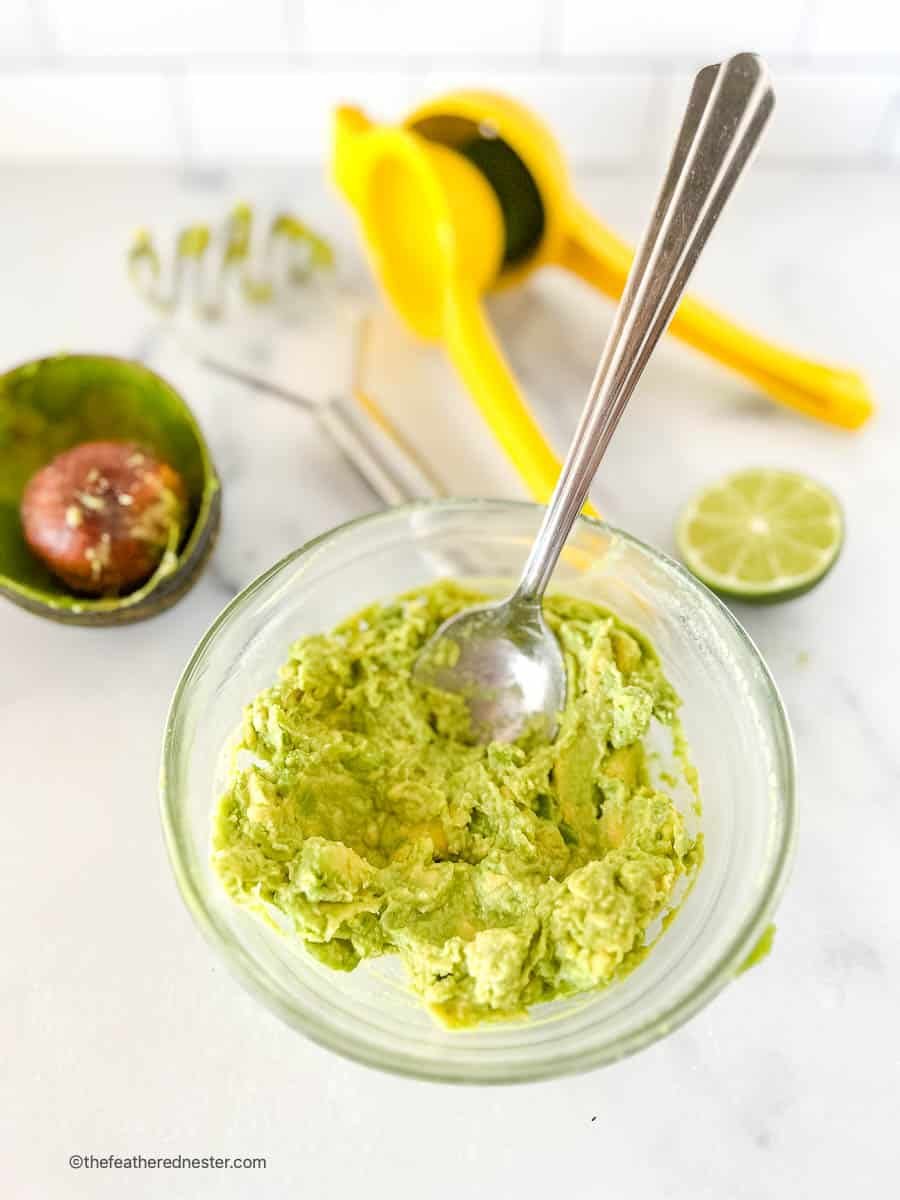 Small dish with avocado spread.