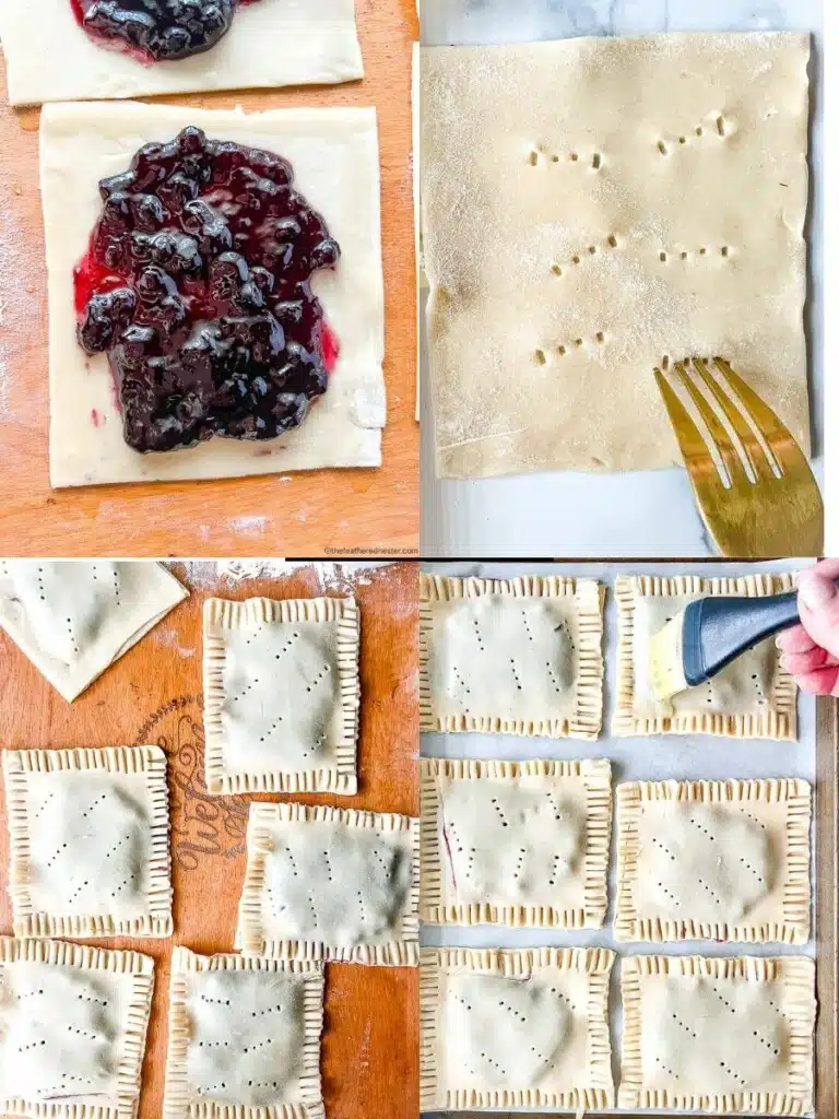 Collage showing assembly of blueberry Pop Tarts.
