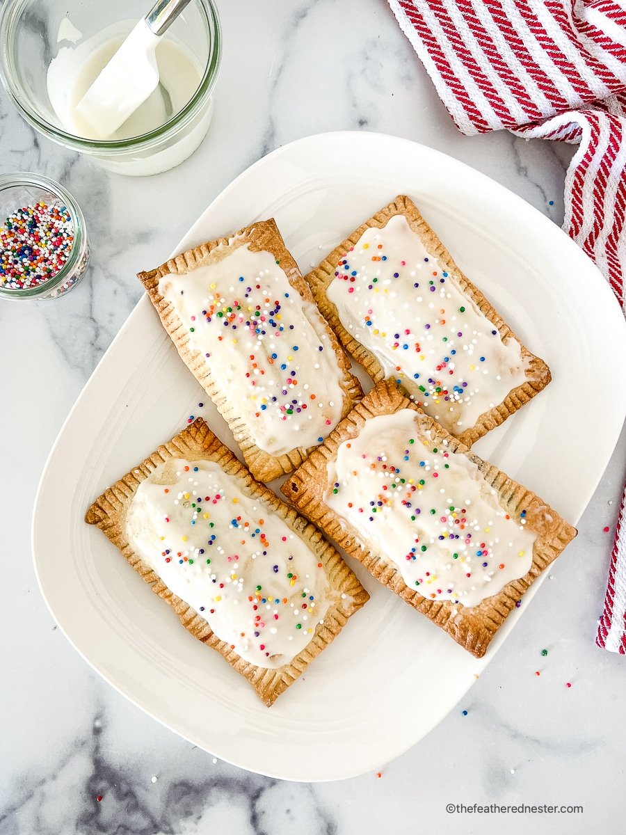 A plate of frosted homemade pop tarts ready to serve.