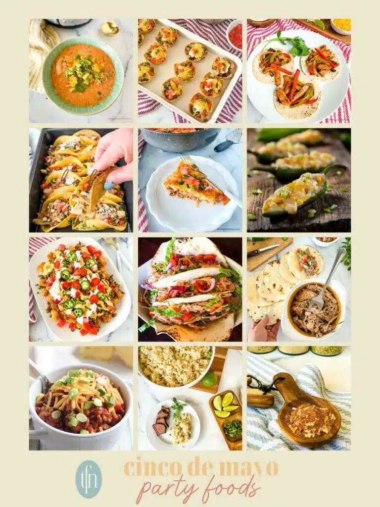 a collage of cinco de mayo party food images of recipes linked in this post