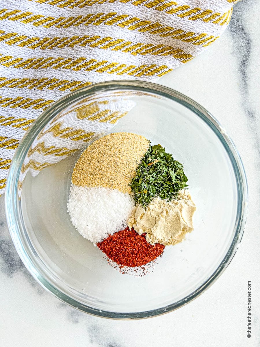 Small bowl of dried seasoning.