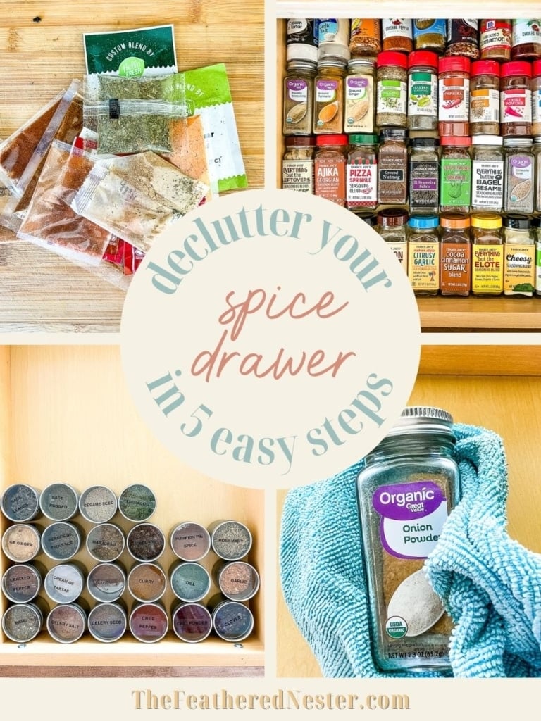 Titled graphic image for declutter your spice drawer.