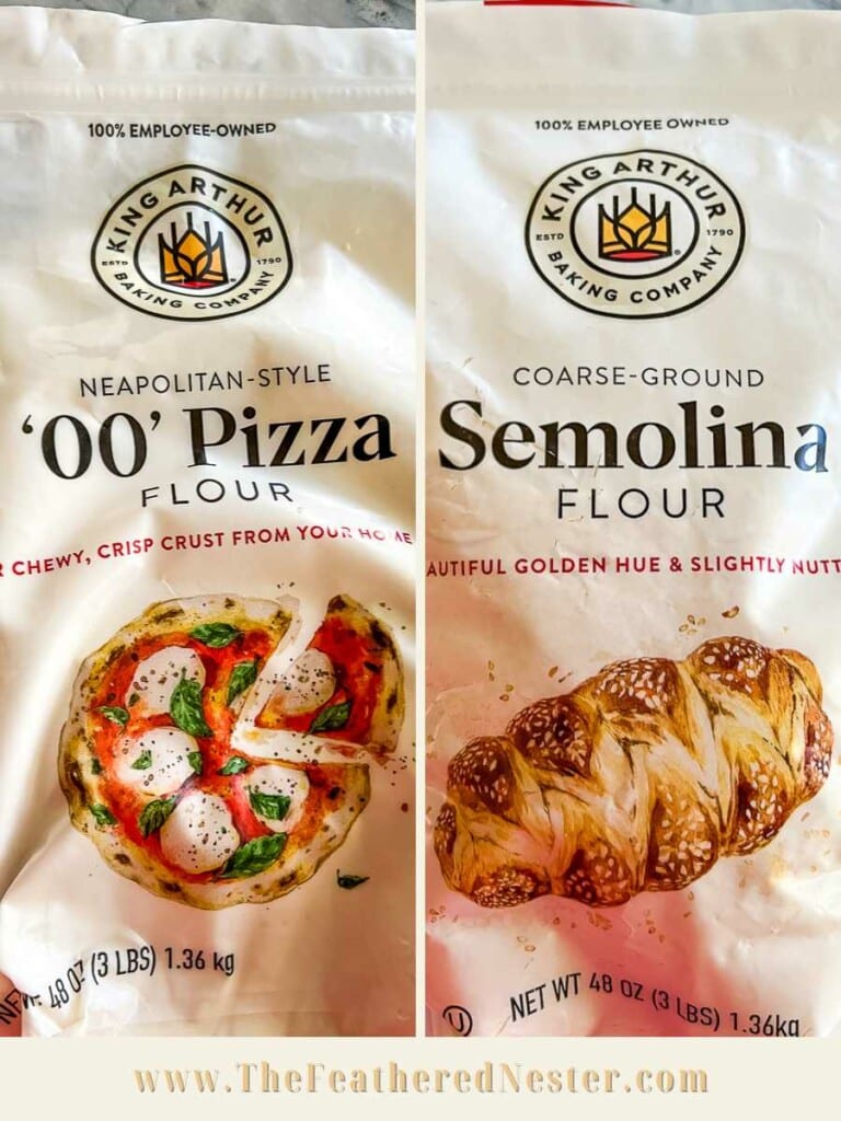 Packages of Semolina flour and Neapolitan-style pizza flour.