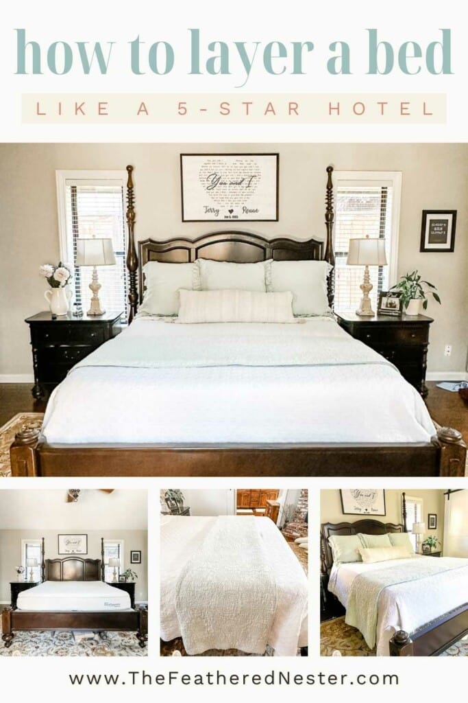 Titled collage shows how to layer a bed like a 5-star hotel.