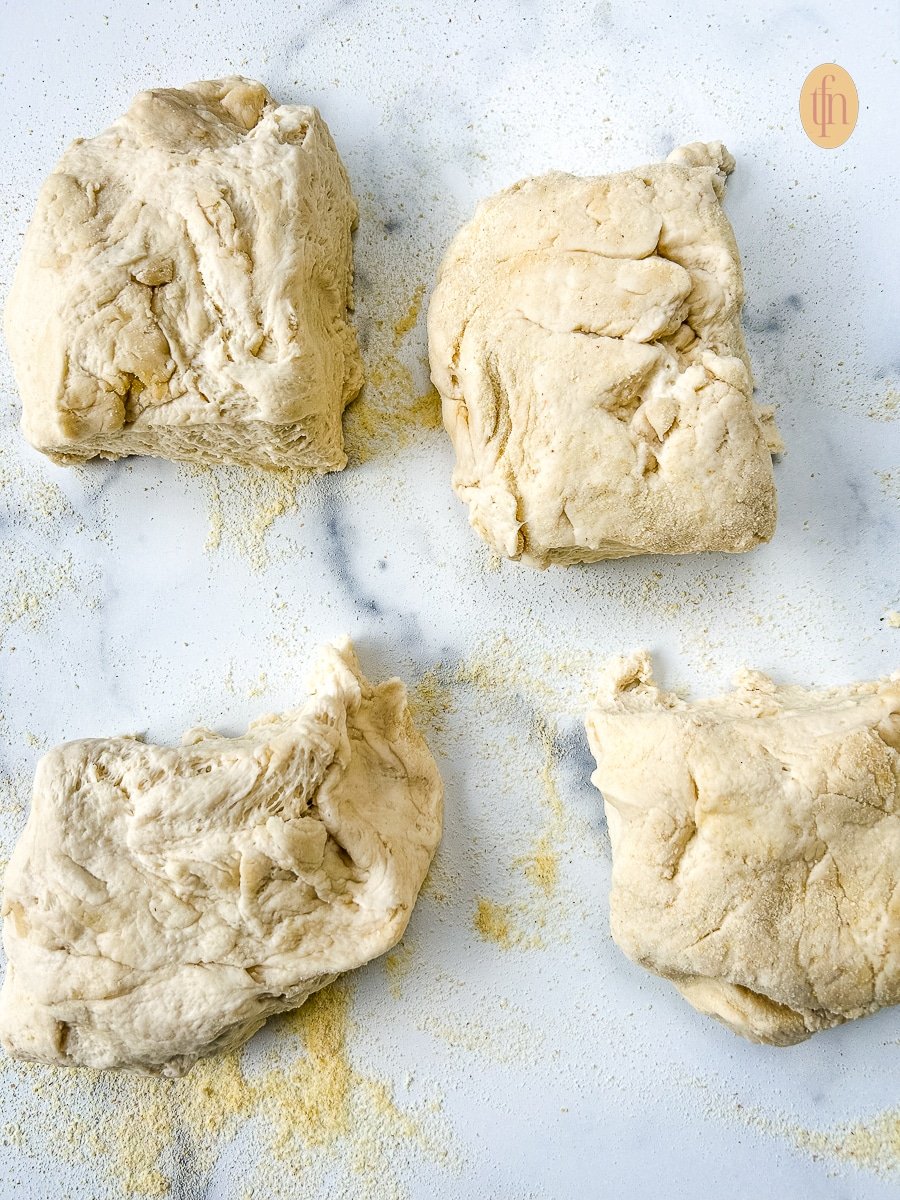 sourdough pizza crust dough, cut into 4 equal sized pieces.