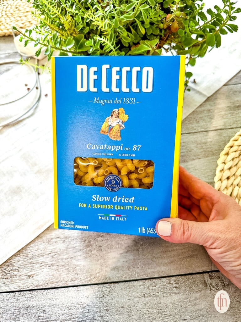A one pound box of DeCecco cavatappi pasta.