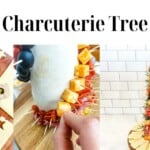 Graphic with three images of making a charcuterie tree.