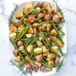 Platter of oven roasted vegetables and diced russets.