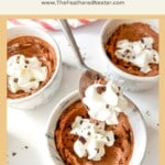 Graphic with image of chocolate mousse cups with text over the top.