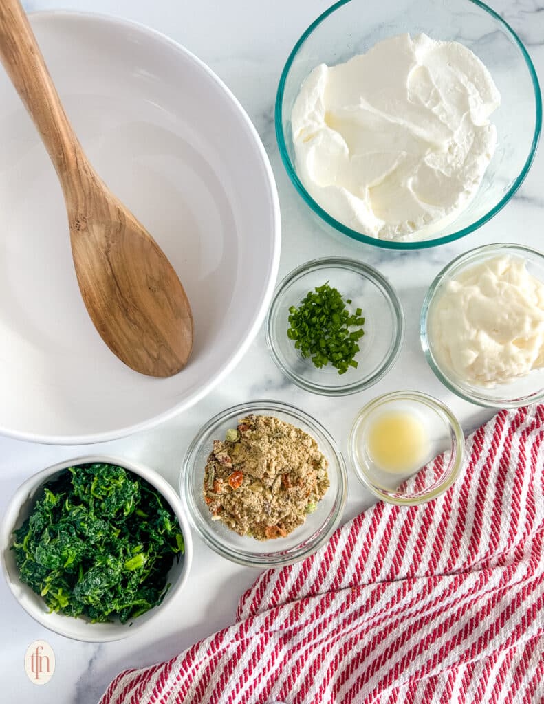 Prepared ingredients for Knorr spinach dip.