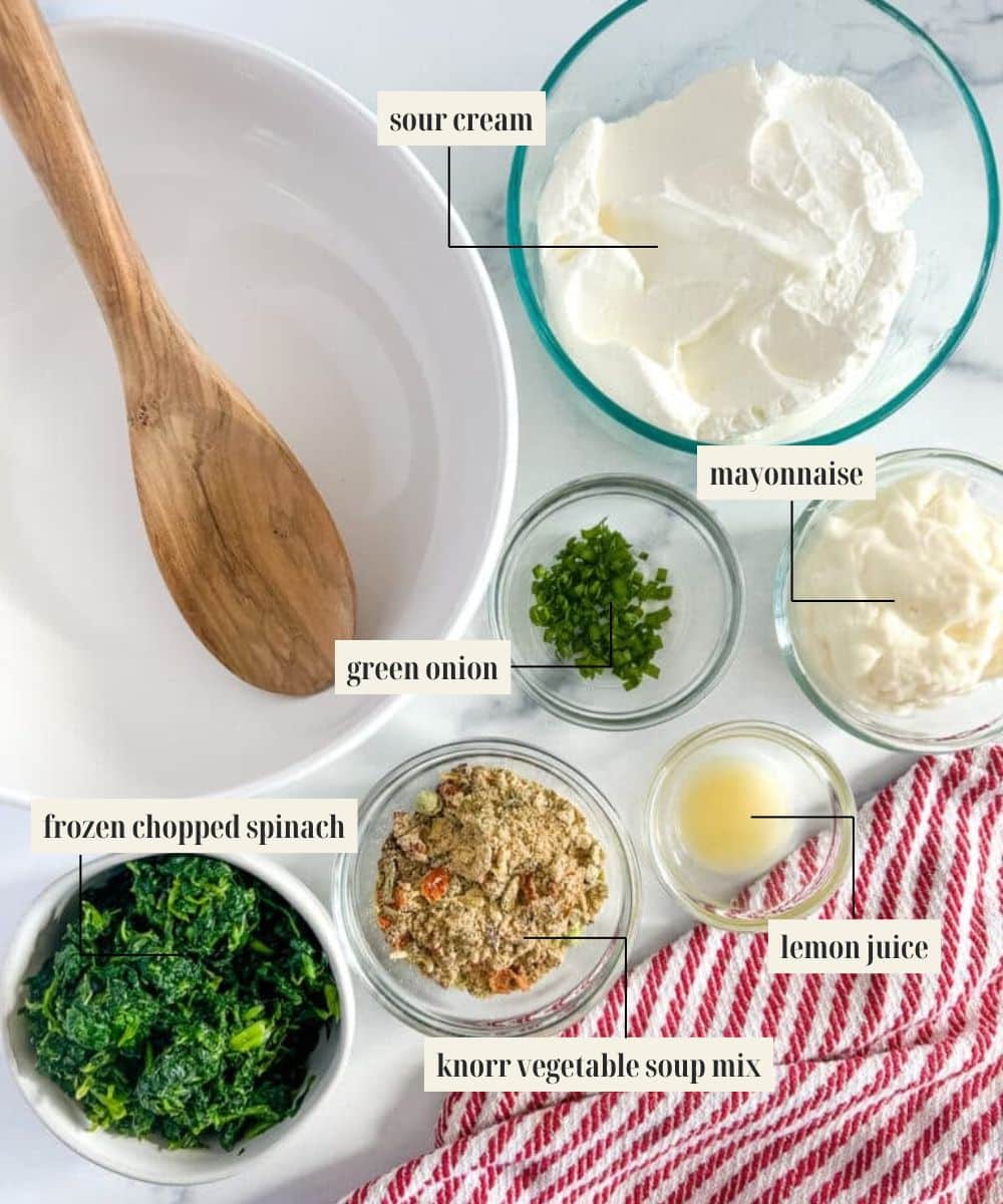 Labeled ingredient image for spinach dip recipe.