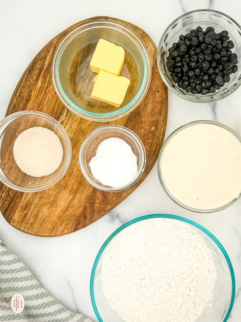Prepared ingredients for blueberry sourdough scones.