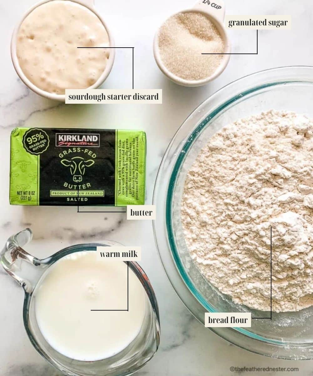 Labeled ingredients for cinnamon rolls.