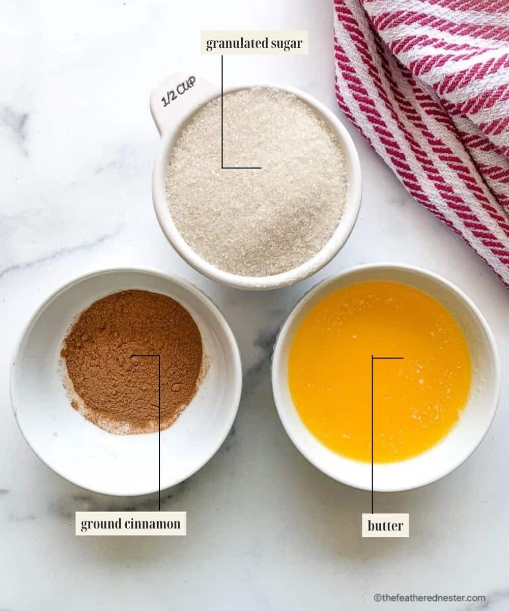 Labeled ingredients for cinnamon roll filling.