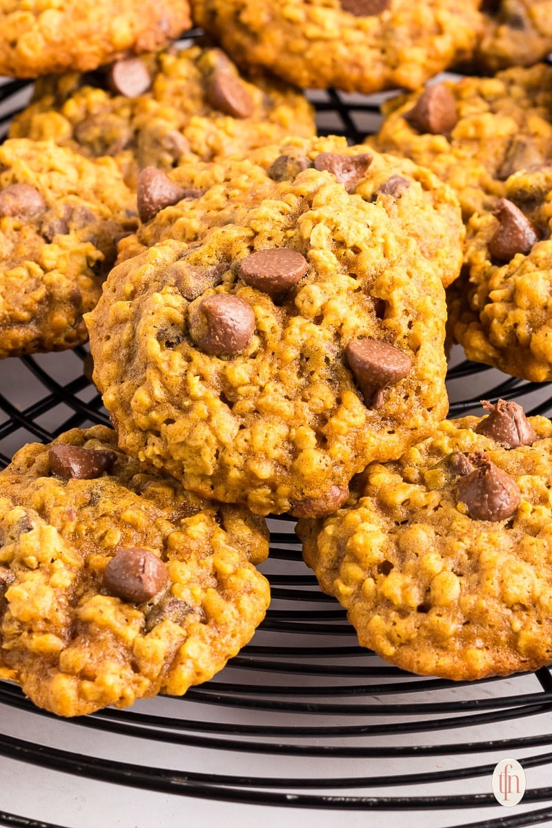 cookies stacked on a wire rack.