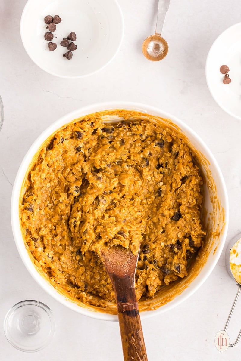 fully mixed cookie dough ready to scoop and bake.