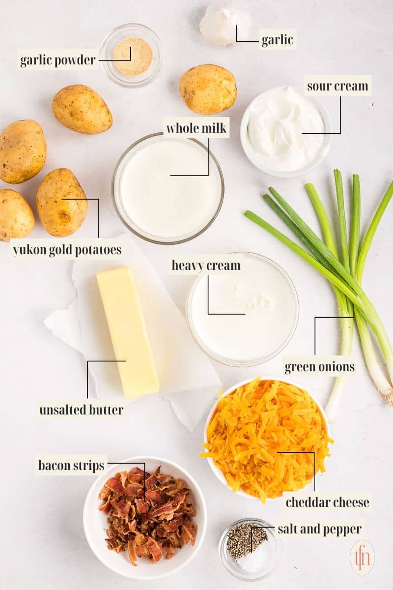 Labeled ingredient image for twice baked mashed potato recipe.