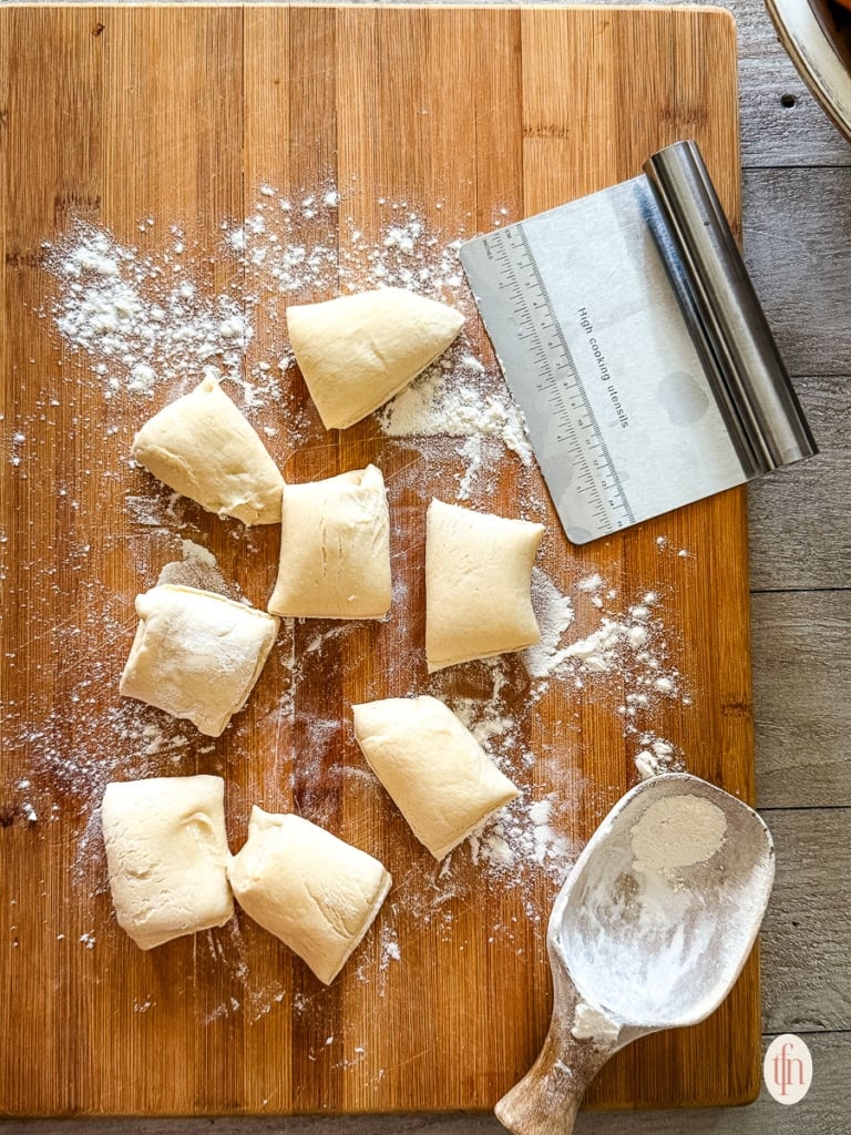 Frozen ready dough cut into 8 pieces.