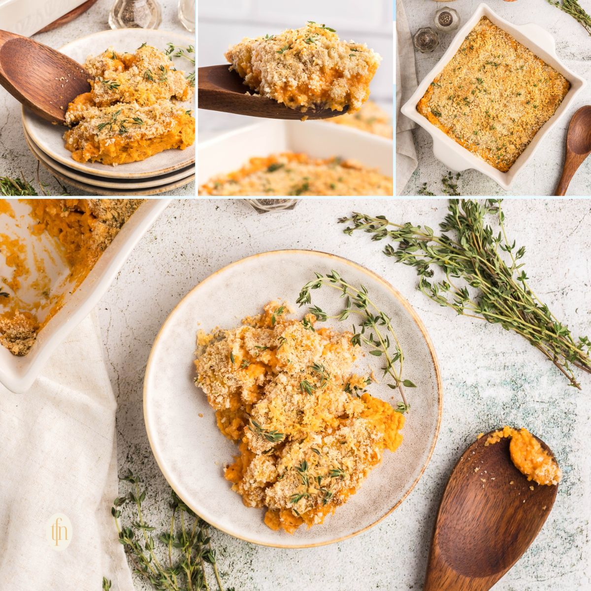 Collage of 4 sweet potato casserole images.