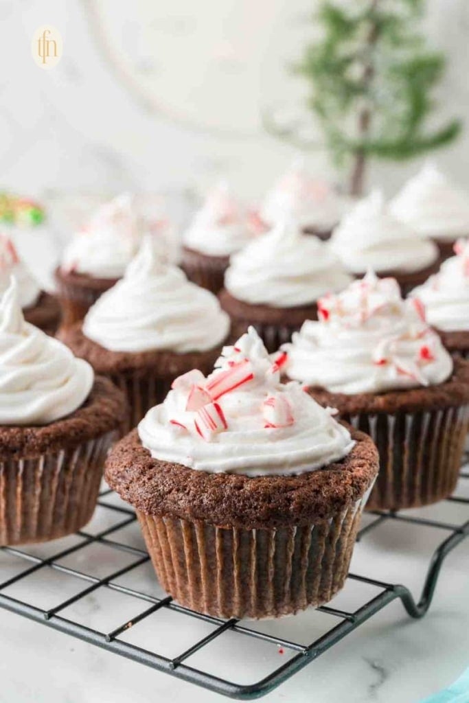 Cupcakes on top of a cooling rack.