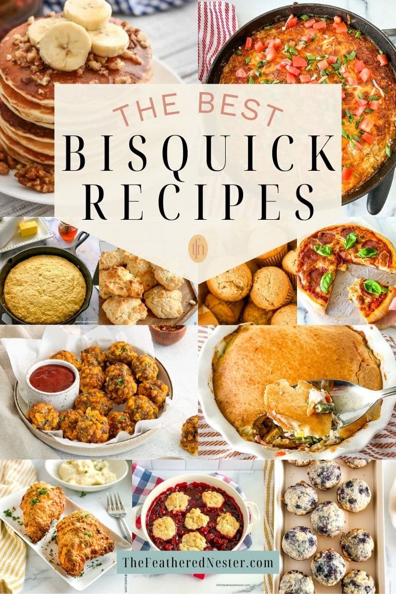 Titled graphic collage of 11 bisquick food images.