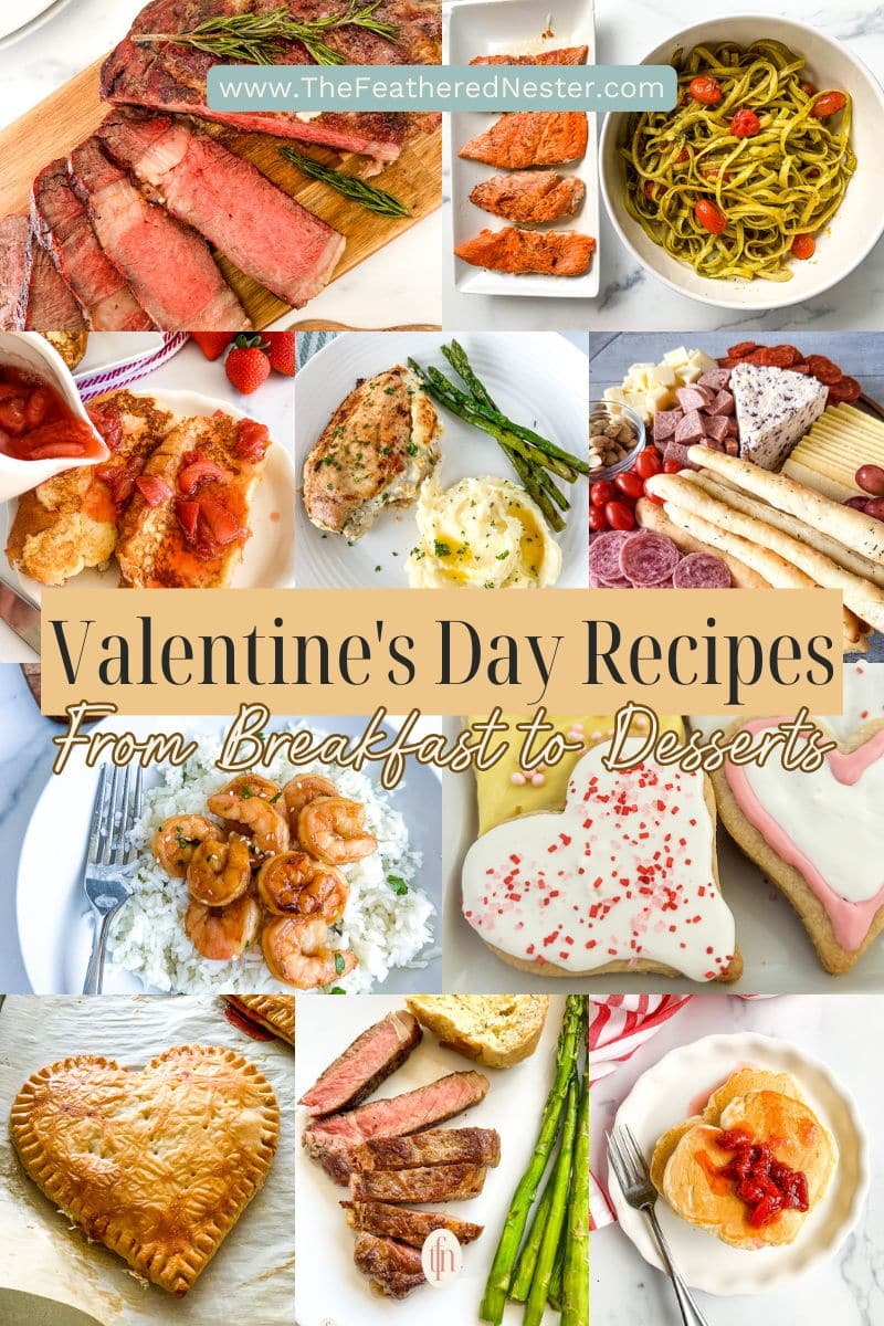 Titled collage image of 10 valentine food images.