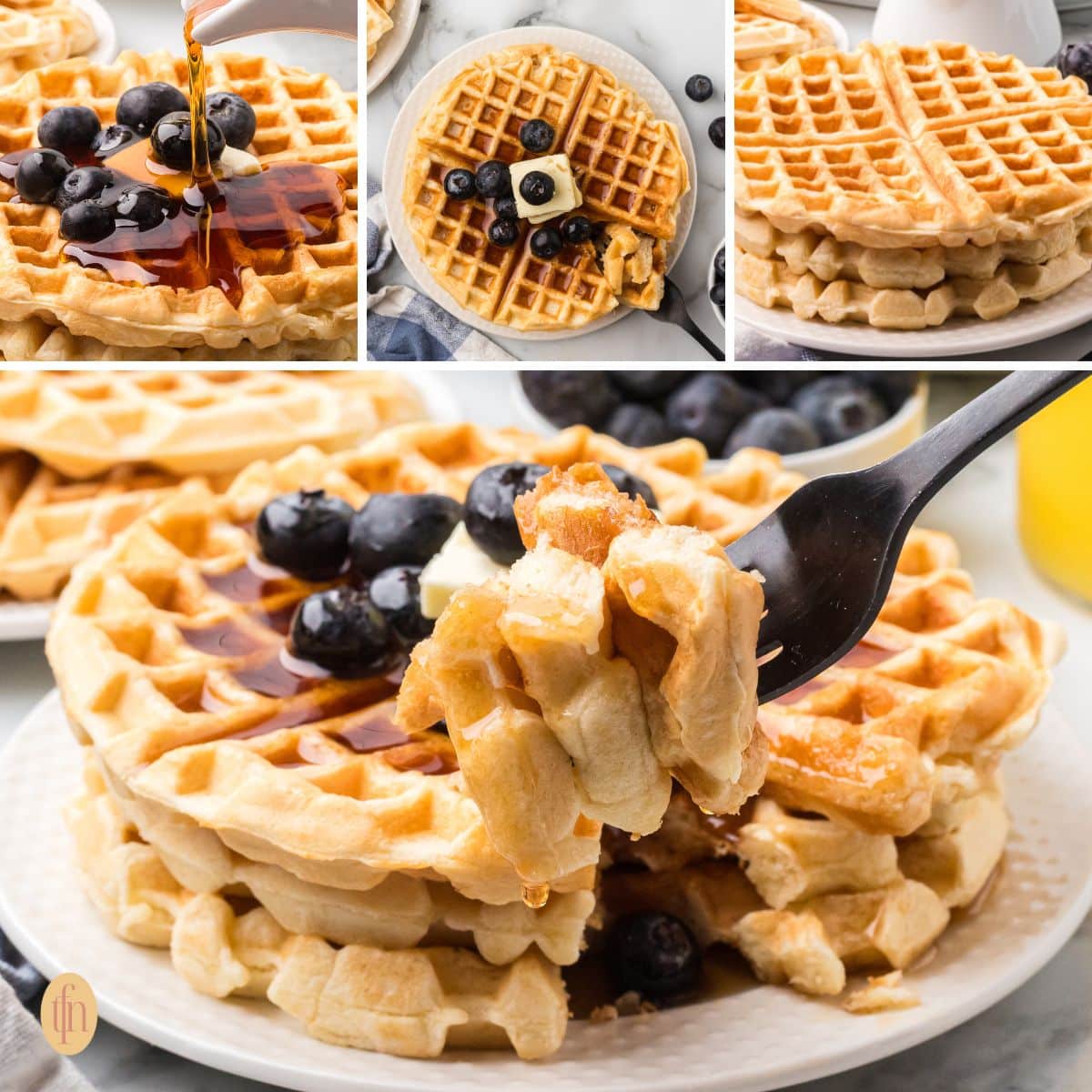 Collage of four waffle images.