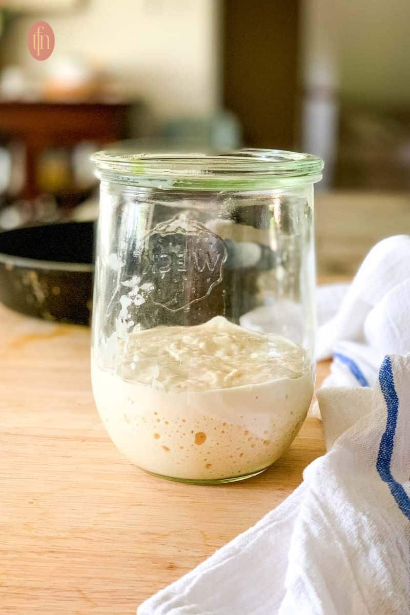 A jar of sourdough starter.